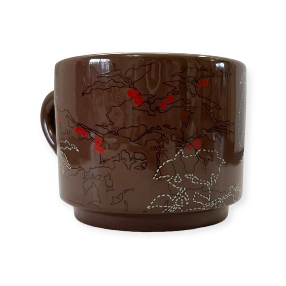 2009 Starbucks Brown Red Berries Holiday 10 Oz. Stackable Cups - Picture 5 of 8